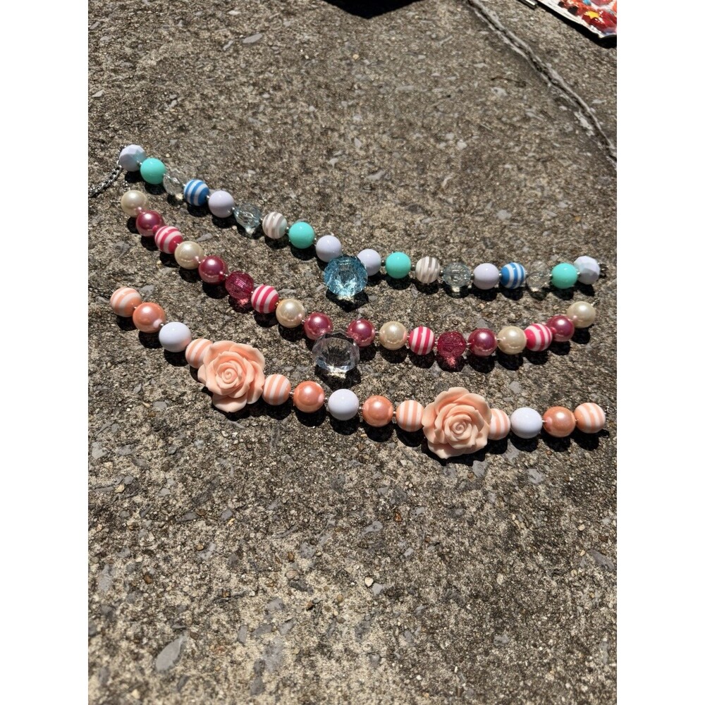 Chunky Pink Rose Statement Necklace Kawaii Candycore Y2K Beaded Girls Lot Of 3
